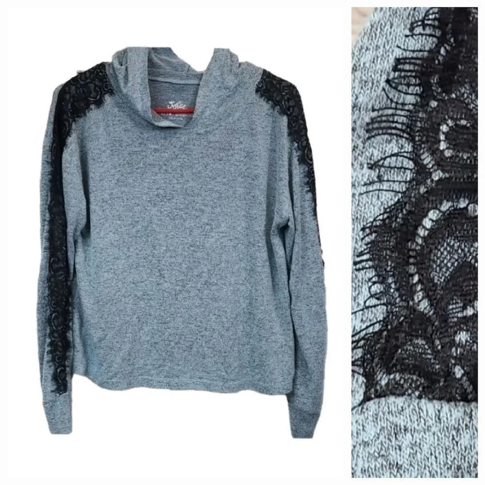 Justice Girls Hoodie Sweater 14 16 Blue Lace Sleeve Knit Pullover Soft School